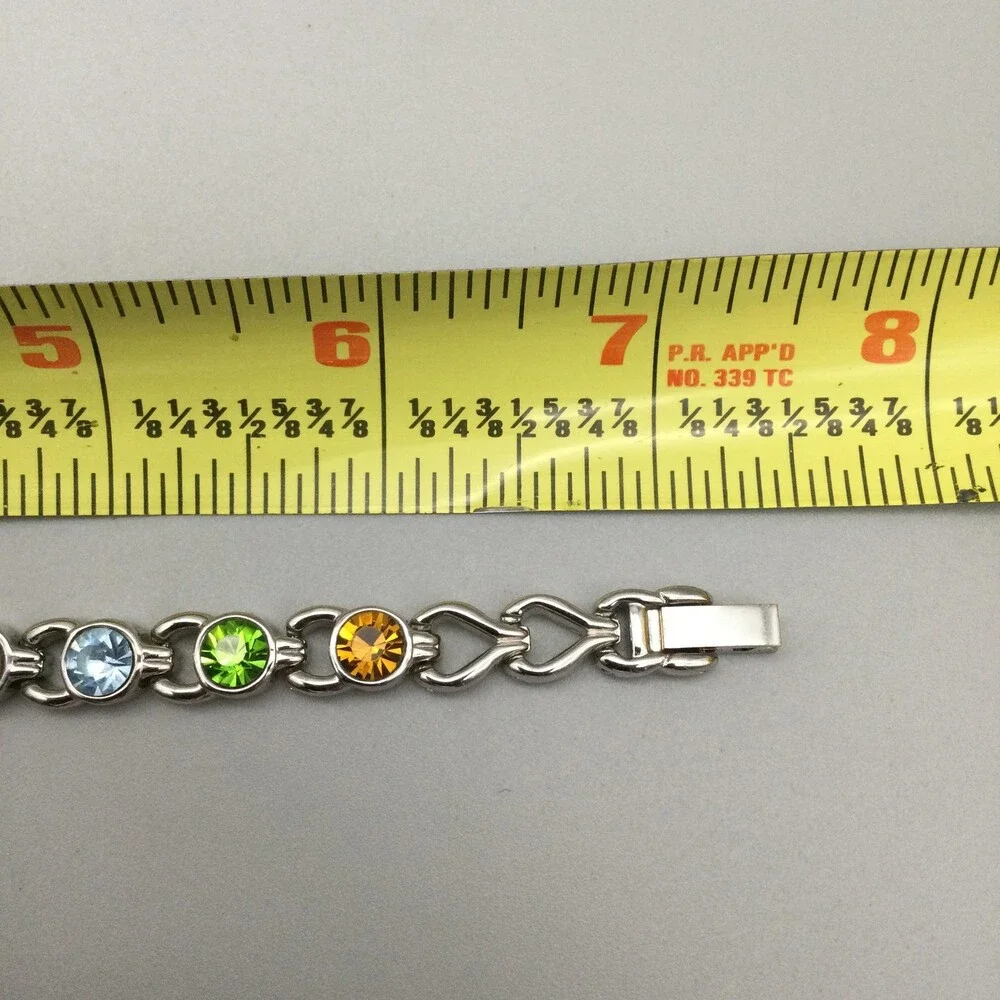 Kessaris Women Watch 22mm Silver Tone Multicolor Crystal Bracelet New Battery 7